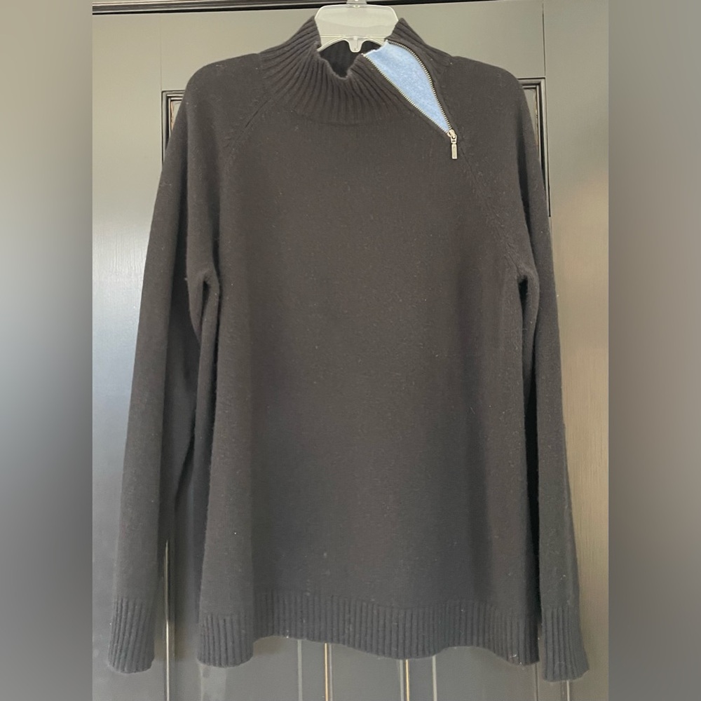 Garnet Hill Cashmere Black Half-Zip Blue neck Sweater